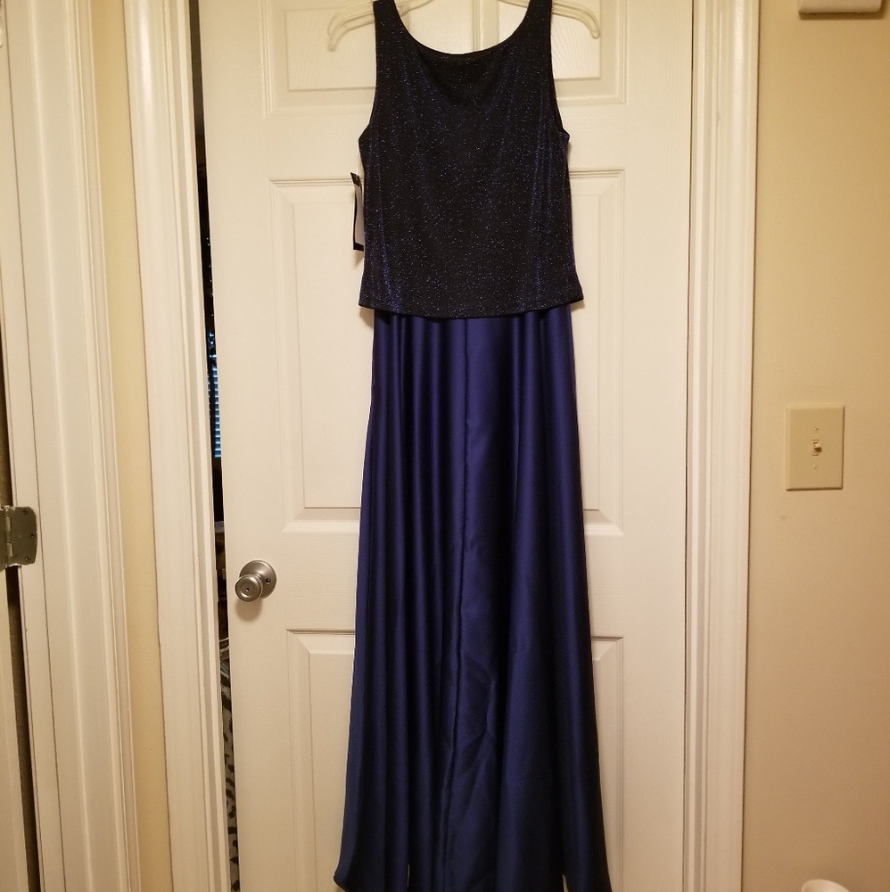 Cobalt blue and black formal dress